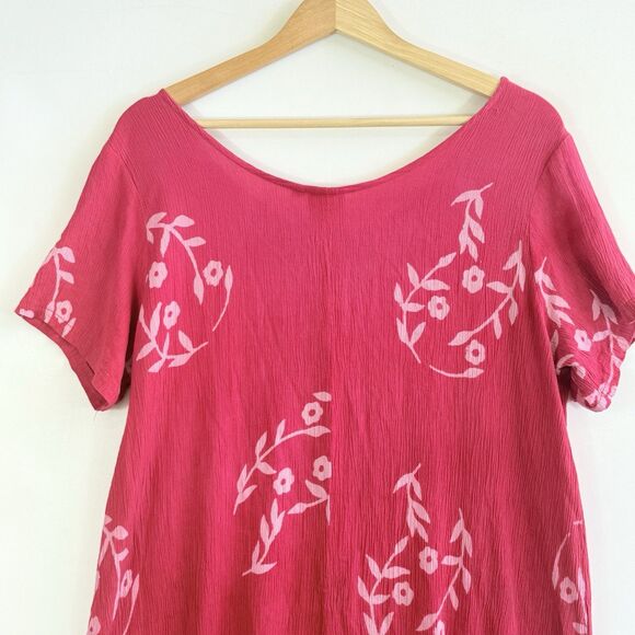 Pineapple Moon Womens One Size Hot Pink Batik Floral Rayon Tropical‎ Beach Dress - Picture 5 of 6